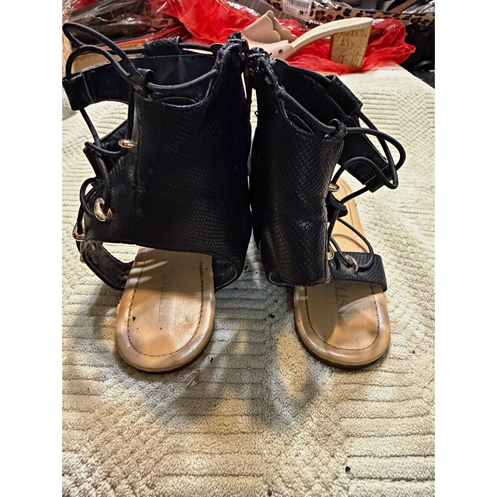Marzella Black Strappy Lace-Up Flat Sandals Ankle Strap US 9 UK 7 EU 40